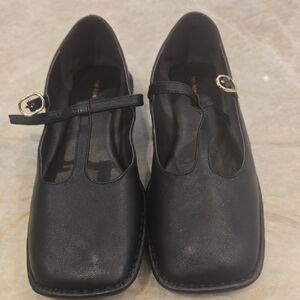 The Row Black Leather Flats with Classic Buckle